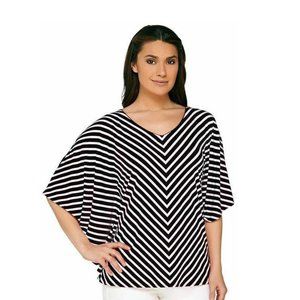 STRIPED  LIQUID  V- NECK   SCARF  TOP  XS Black
